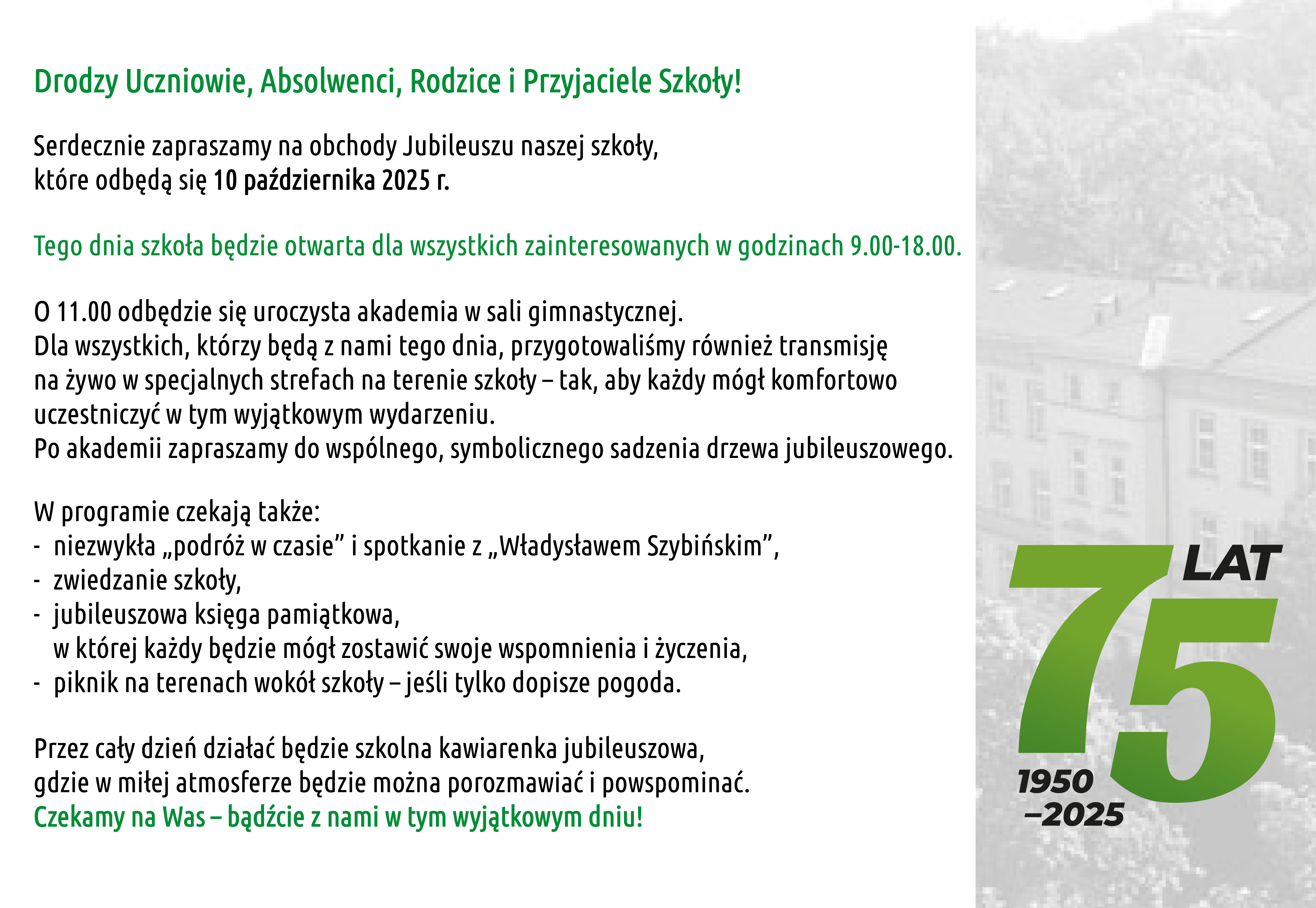 Baner jubileuszu 75 lat Szybina
